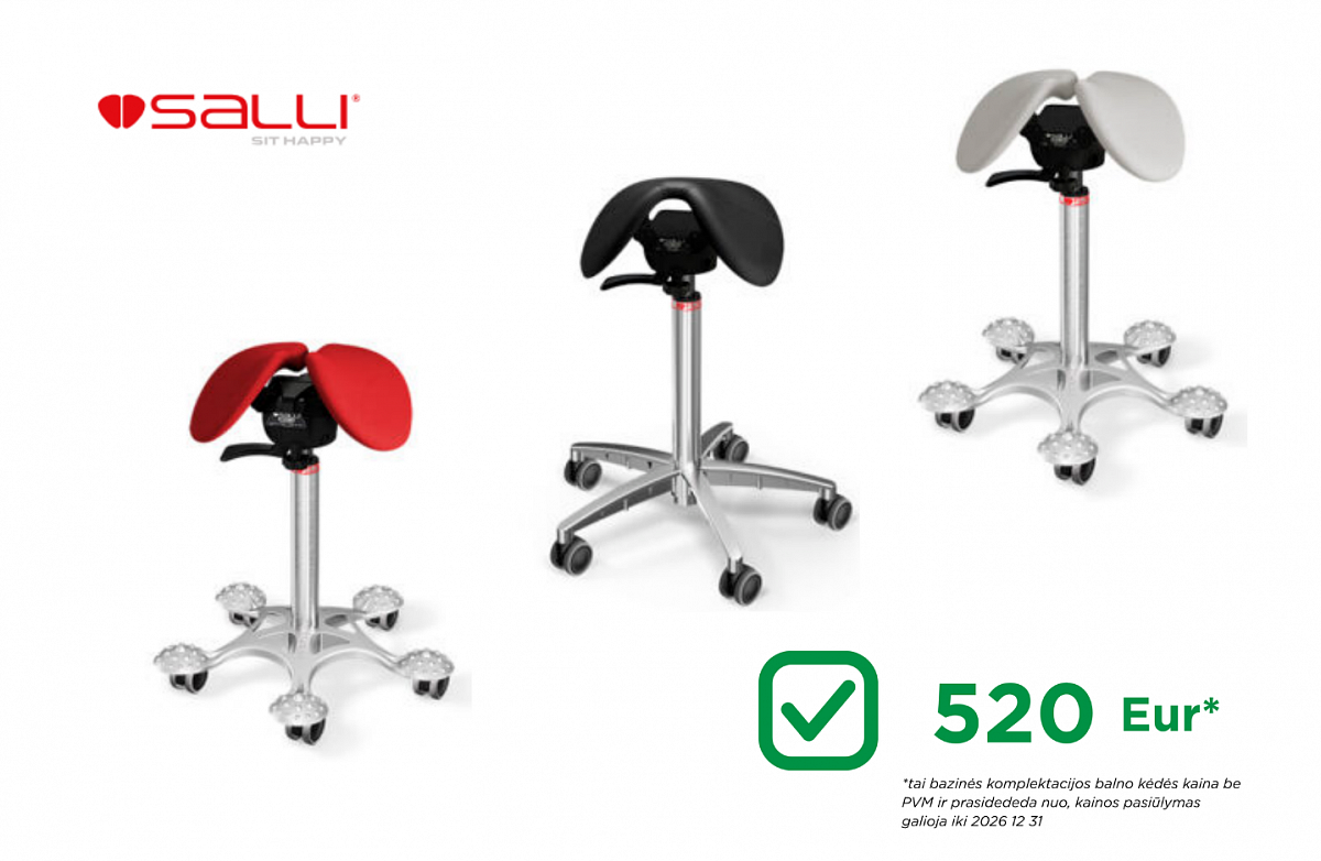 Ergonominės Salli balno kėdės odontologijai